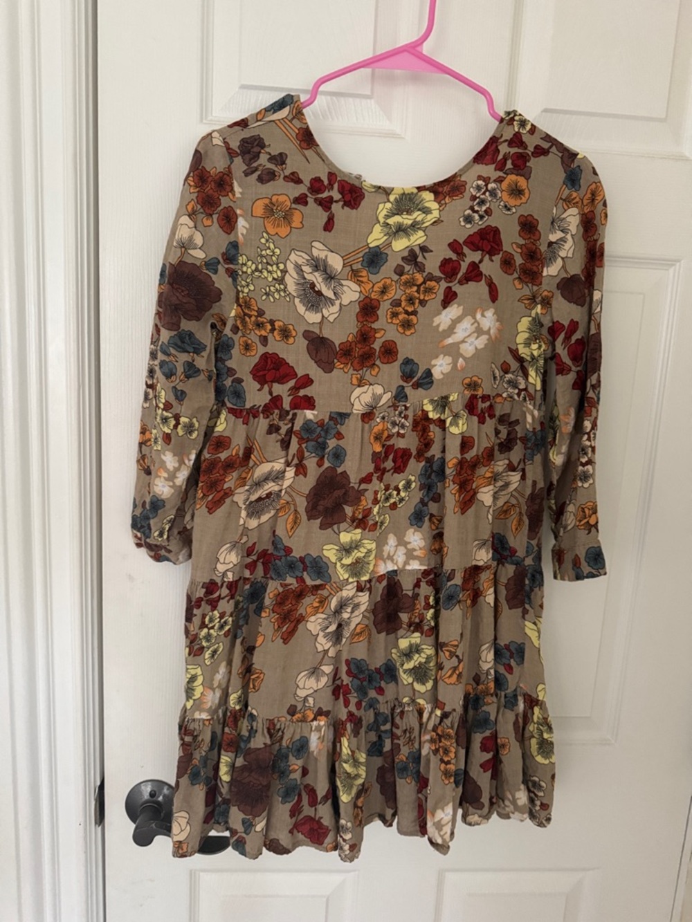 NATURAL LIFE Taupe Floral Tiered Long Sleeve Dress